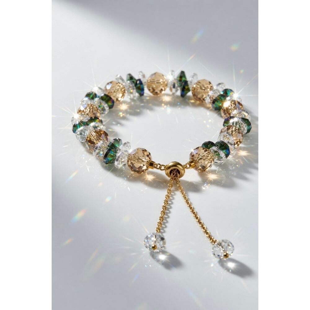 Green Gold Swarovski Beaded Bracelet